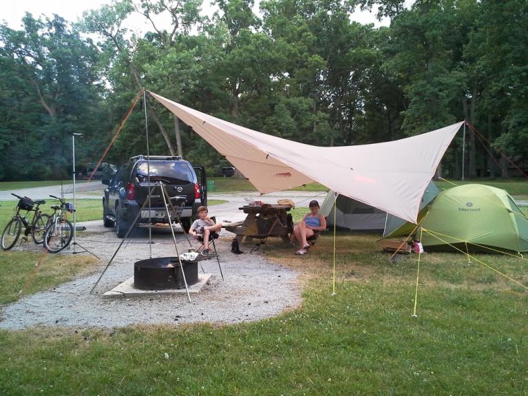 Tarp over clearance tent